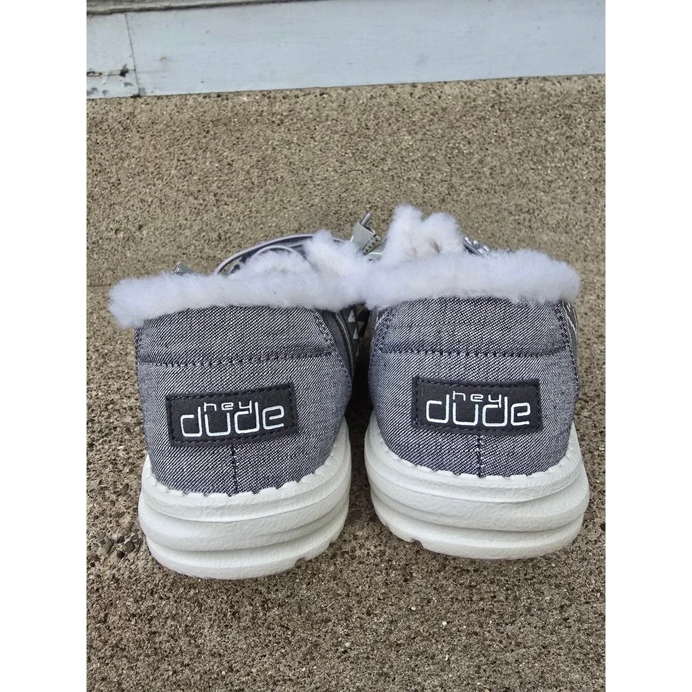 Hey Dude Wendy Boho Stripe Grey Faux Fur Lined Slip On Loafers Womens 10 - Picture 3 of 7